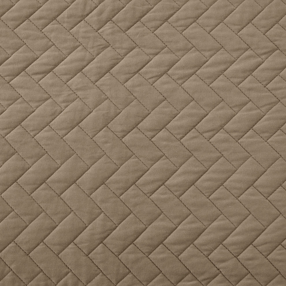 Hampton Hill Velvet Touch Herringbone Oversize 3-Piece Coverlet, Brown, Queen