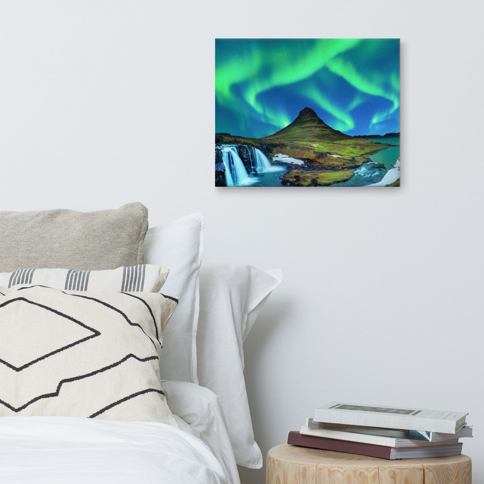 Winter Mountain Northern Lights Landscape Photo Canvas Wall Art Prints, 16" X 20"