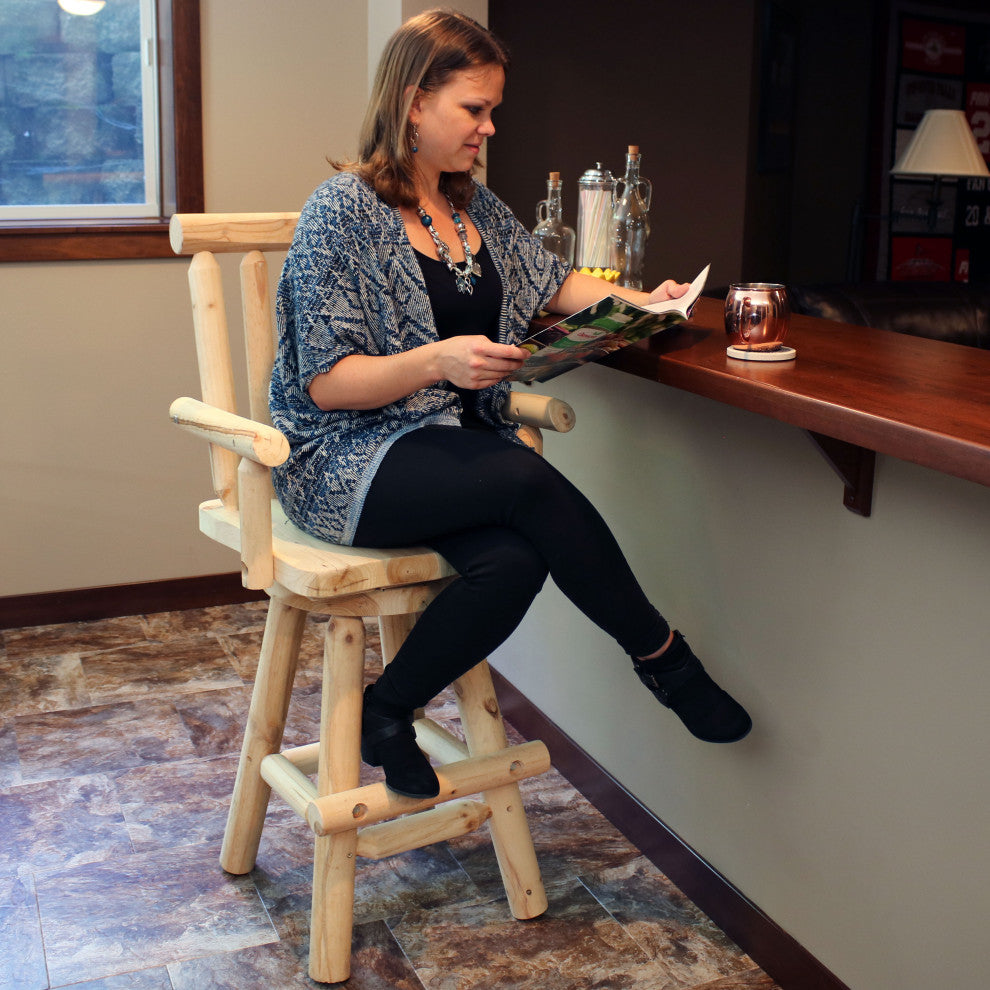 Sunnydaze Rustic Bar Stool - Log Style Unfinished Wood - Multiple Options, 1 Barstool