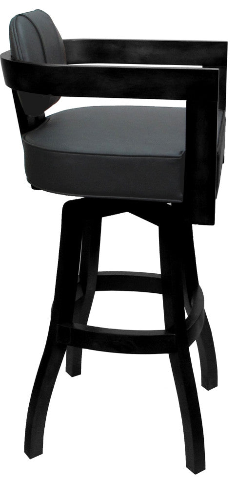 Swivel Wood Bar Stool Kadir Plus on S-Base, Gray Vinyl - Black, 30"