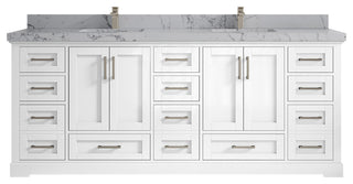 Boston 84 Double Sink Bath Vanity in White 2" Venatino Quartz