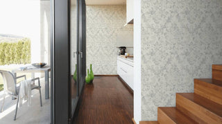 Damask Textured Wallpaper, Ornaments, 374134, White Gray Silver, 1 Roll