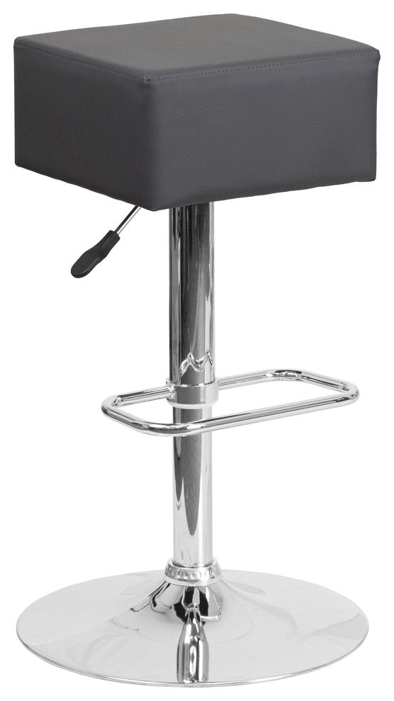 Contemporary Gray Vinyl Adjustable Barstool With Chrome Base