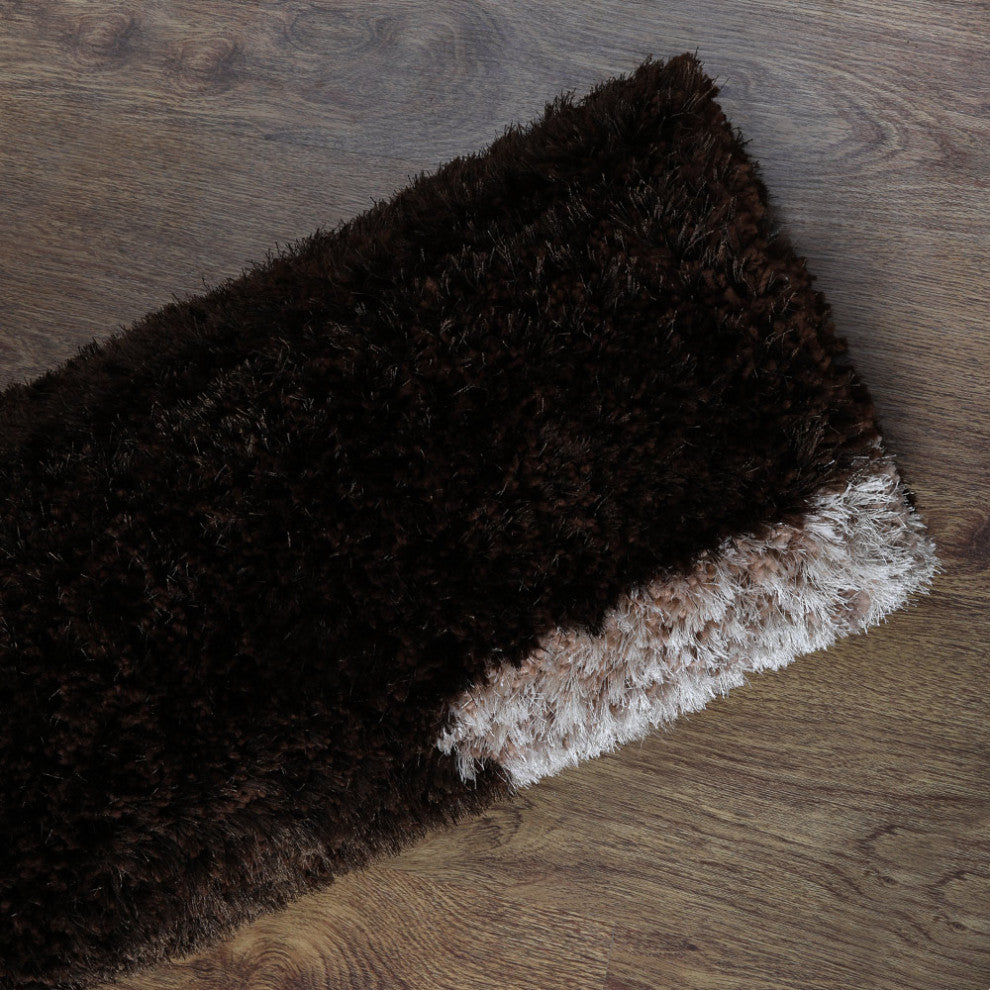 Hand Tufted Shag Polyester Area Rug Geometric Brown Beige, [Rectangle] 6'x9'