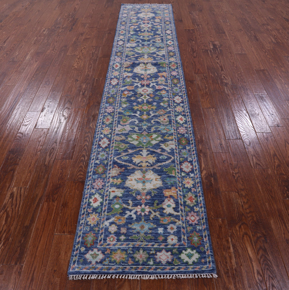 Hand Knotted Turkish Oushak Wool Runner Rug 2' 7" X 12' 3" - Q13450
