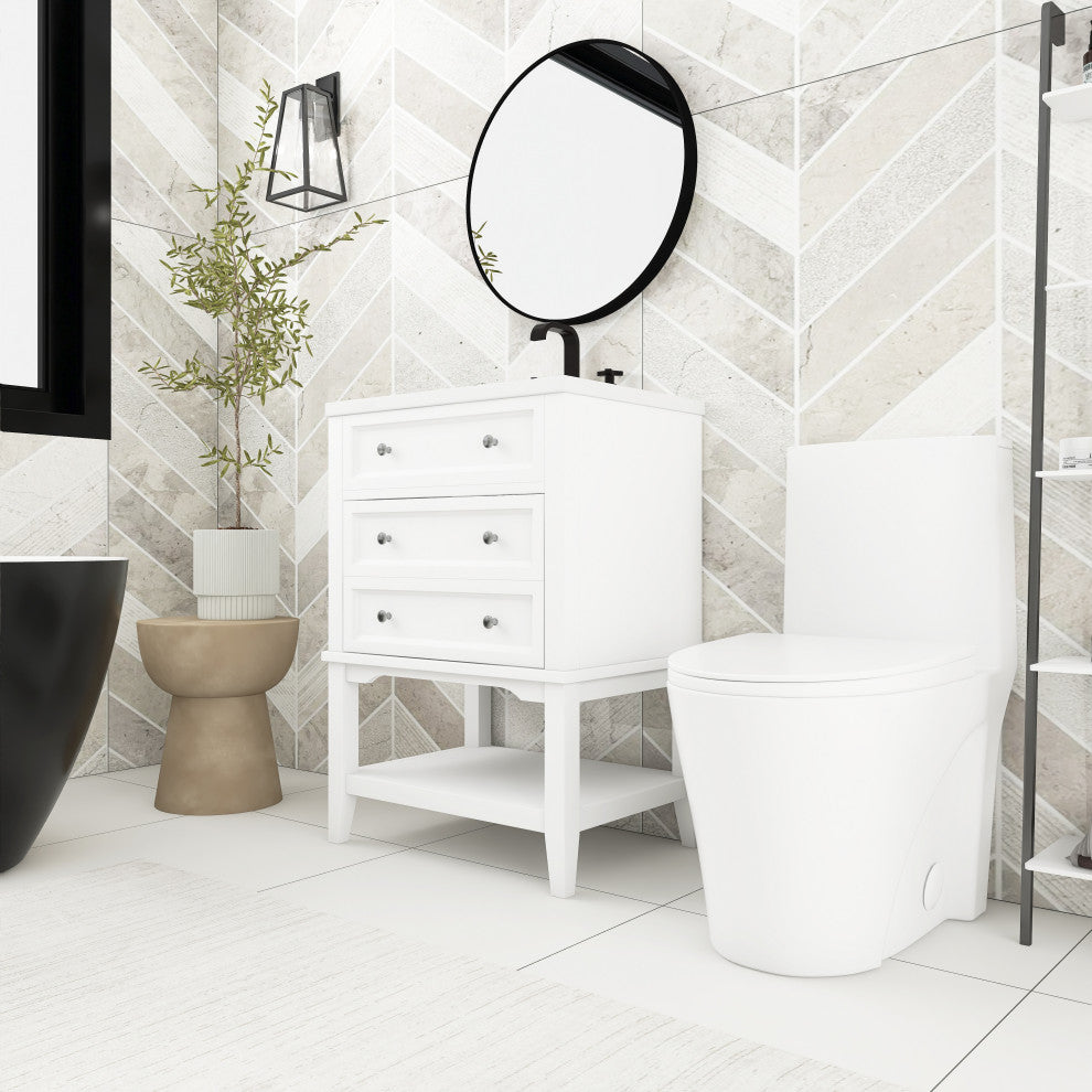 24" MDF Freestanding Bath Vanity Set, White Integrated Ceramic Sink
