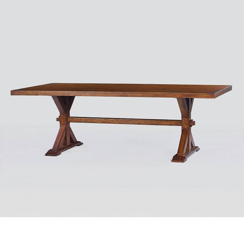Country Trestle Dining Table Dark Rustic Finish