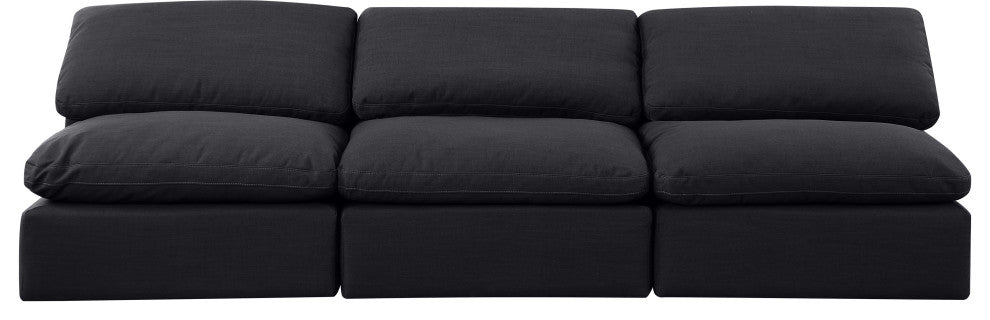 Indulge Upholstered Modular Sofa, Black, 3-Piece: 3 Armless Chair, Down Stuffed Linen Textured Fabric