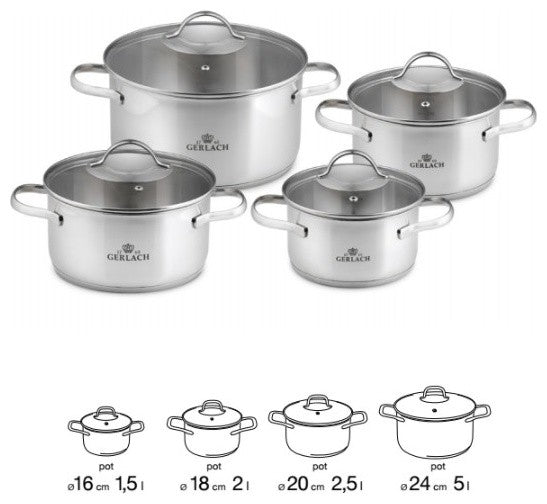 VIVA Stainless Steel Pot Set With Lids 8 pcs