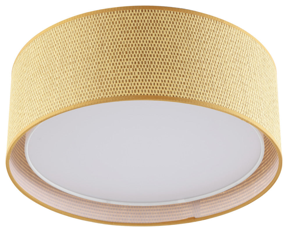 3-Light Double Shade Drum Flush Mount, Tan Brown