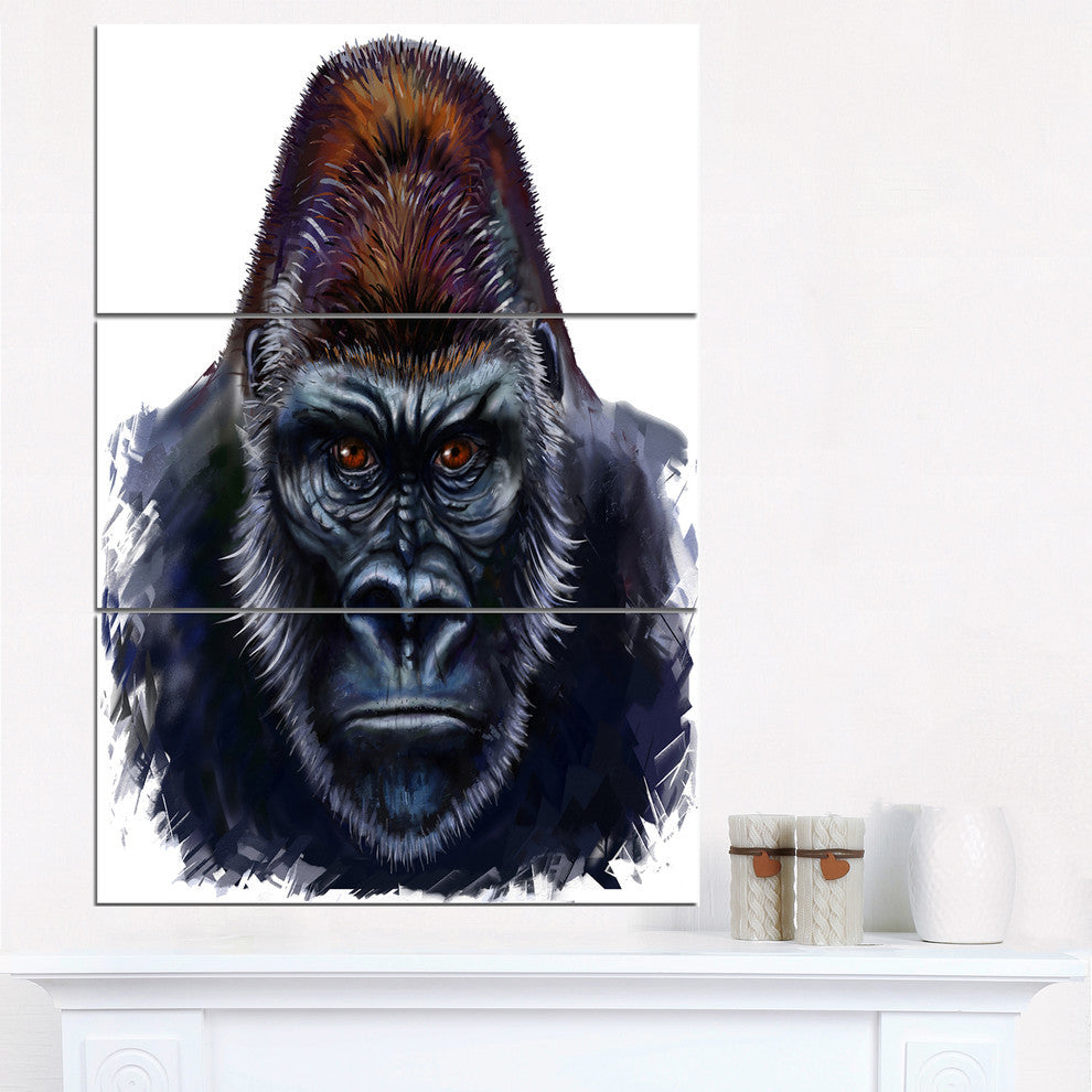 "Gorilla Male Illustration" Glossy Metal Wall Art, 3 Panels, 28"x36"