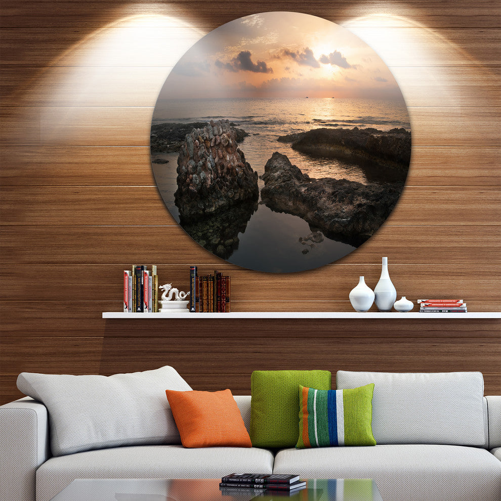 Dark Africa Beach With Ancient Ruins, Beach Disc Metal Wall Art, 11"
