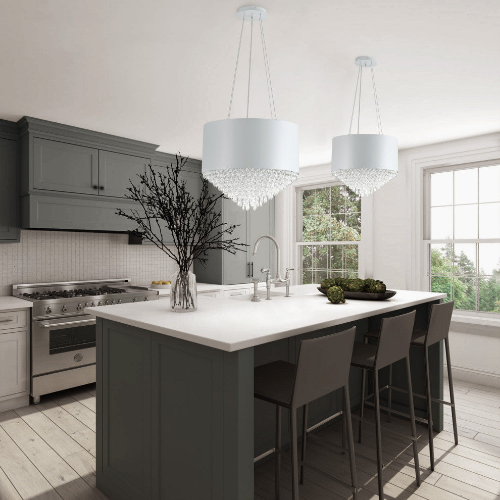 Modern 4-Light Drum Shape Pendant Light for Dining Room Kitchen Island, White