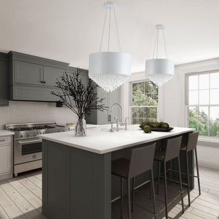 Modern 4-Light Drum Shape Pendant Light for Dining Room Kitchen Island, White