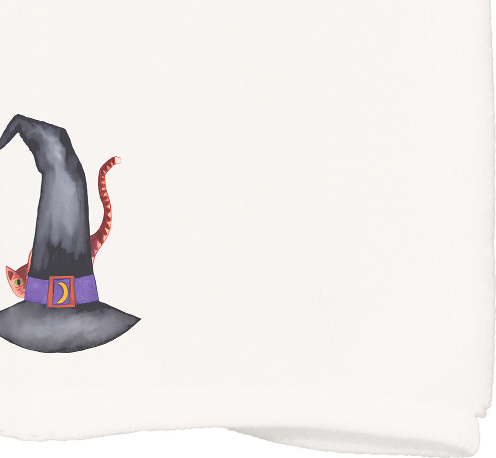 Cat Behind the Hat 18"x30" Cream Halloween Print Kitchen Towel