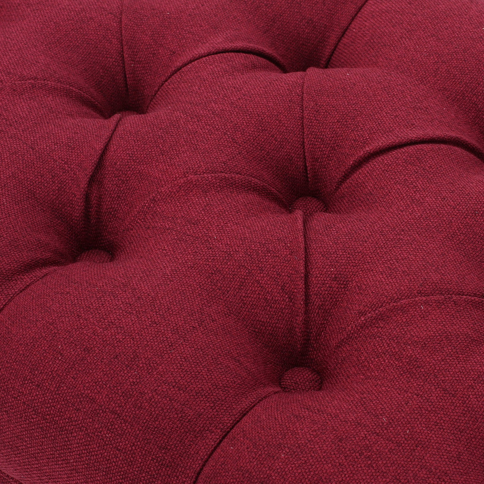 GDF Studio Reddington Tufted Fabric Ottoman Bench, Deep Red