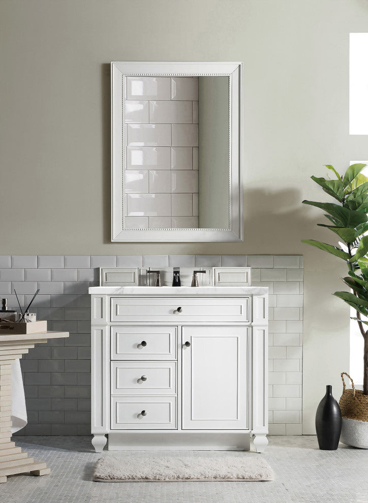 Bristol 36" Single Vanity Bright White, Carrara Marble