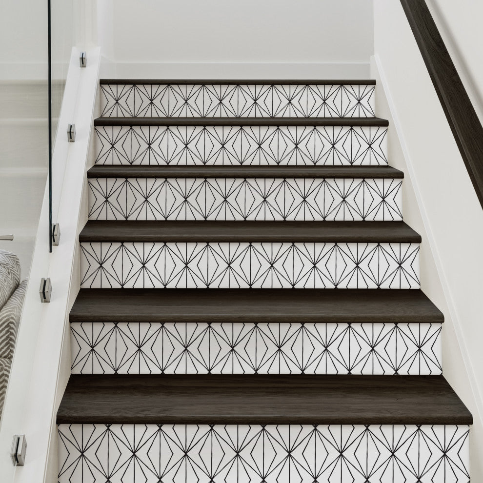 Diamond Points Peel and Stick Stair Riser Strips, Black, 48"w X 7"h, 6 Pack