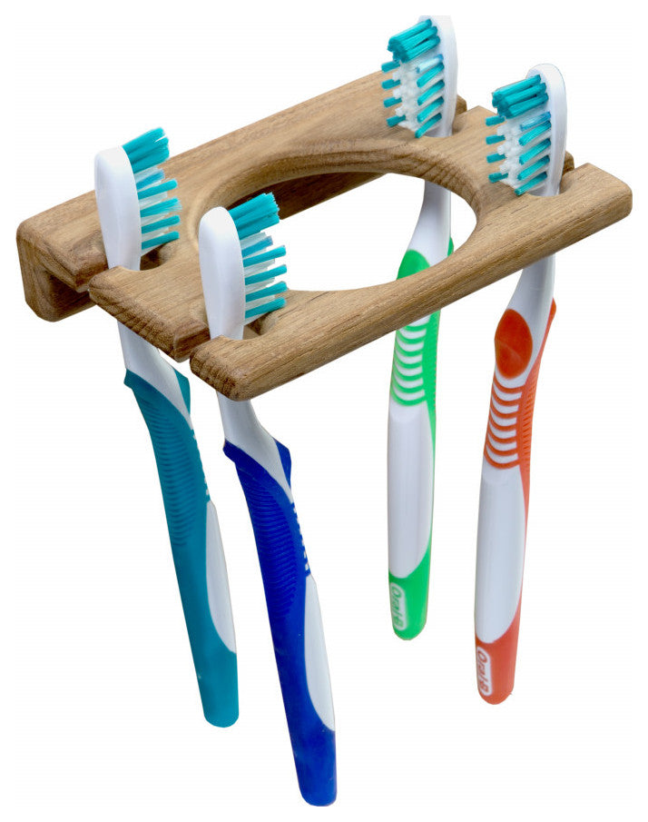 Traditional Solid Teak Wall Mount Glass and Toothbrush Holder