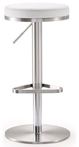 Fano White Stainless Steel Adjustable Barstool - White