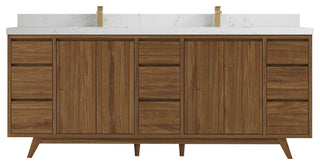 Madison Teak 84 Double Sink Bath Vanity in Dark Natural 2" Empira Quartz