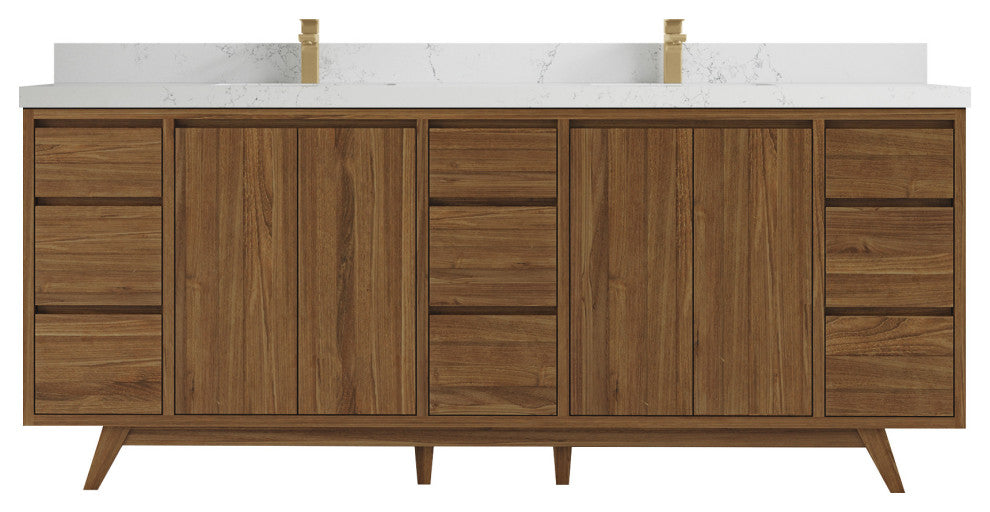 Madison Teak 84 Double Sink Bath Vanity in Dark Natural 2" Empira Quartz