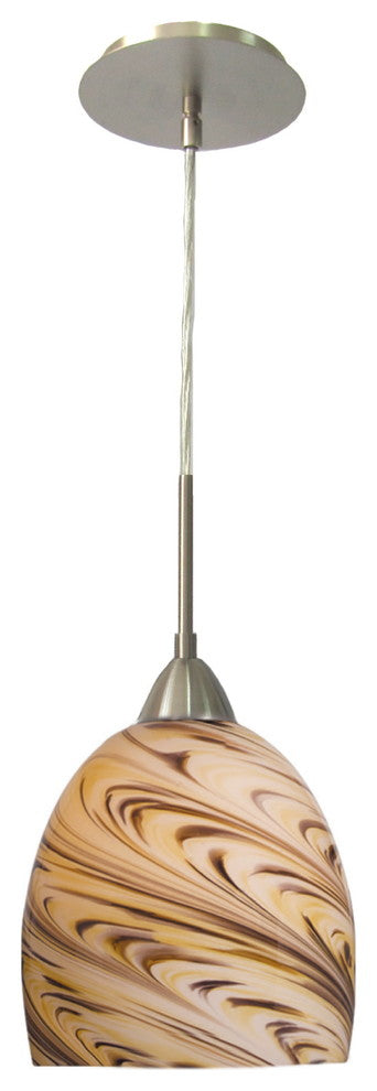 Art Glass 1-Light Mini Pendant With Coast Glass, Satin Nickel