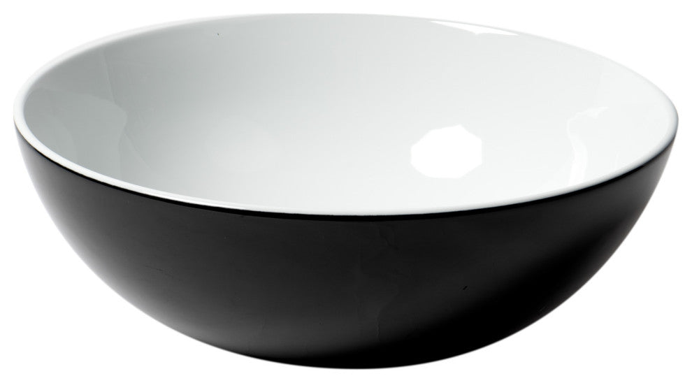 Black and White 15" Round Vessel Above Mount Ceramic Sink