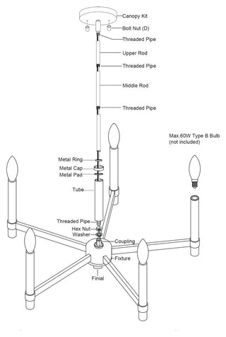 Damen 25" 5 Light Chandelier Matte Black and Natural Brass