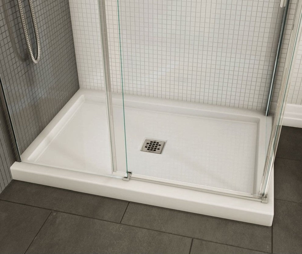 MAAX B3Square Rectangular Corner Left Shower Base with Center Drain, White