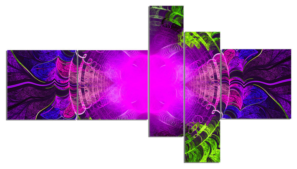 Pink Fractal Circles and Curves, Abstract Canvas Art Print, 60"x32", 5 panels