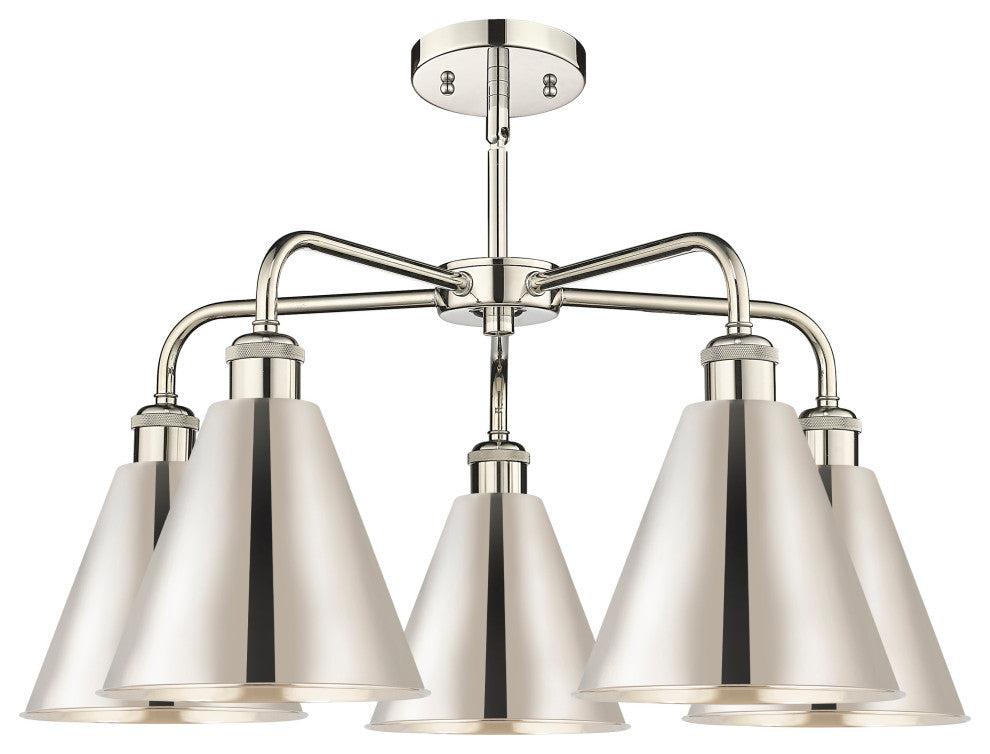 Ballston Cone 5-Light 26" Stem Chandelier, Polished Nickel