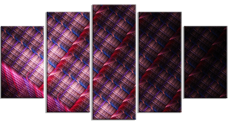 Dark Pink Abstract Metal Grill, Contemporary Art on Canvas, 60"x32", 5 Panels
