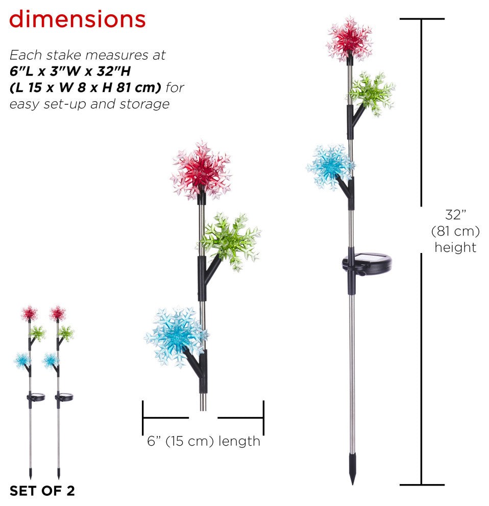 Solar 3-Tier Acrylic Snowflake Stakes with LEDs - Set of 2