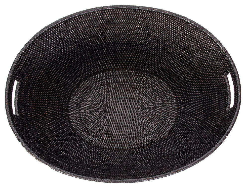 Artifacts Rattan Laundry Basket With Cutout Handles, Tudor Black