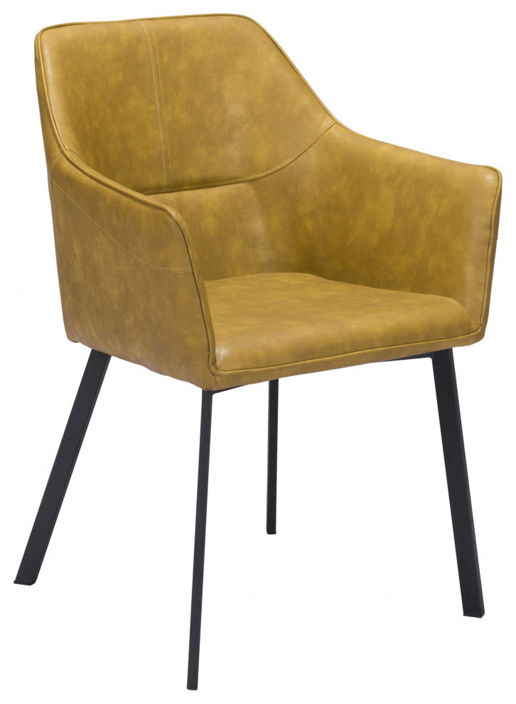 Set of Two Vintage Look Faux Leather Yellow Brown Armchairs