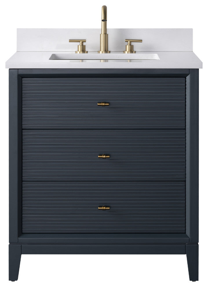 Vanity Art Bathroom Vanity with Engineered Marble Top and Sink, Vintage Spruce Blue, 30", Golden Brushed