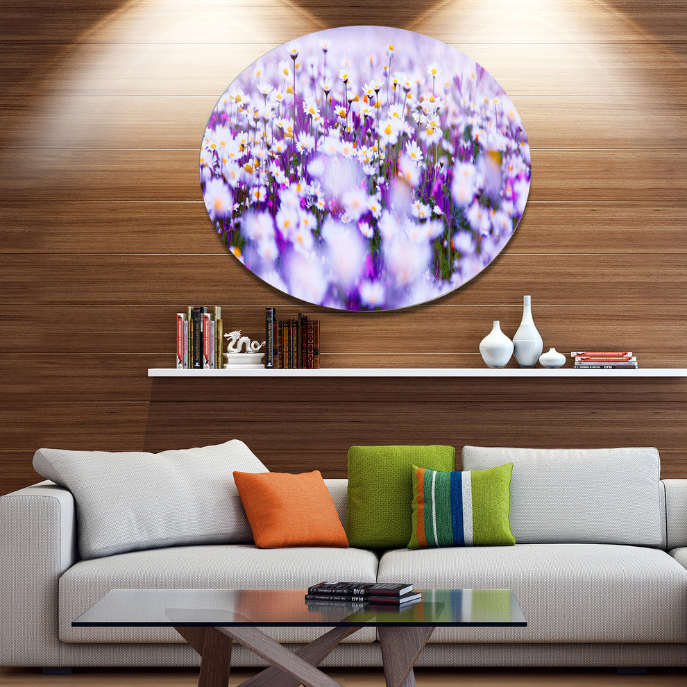 Daisy Field Photography Panorama, Floral Disc Metal Wall Art, 23"