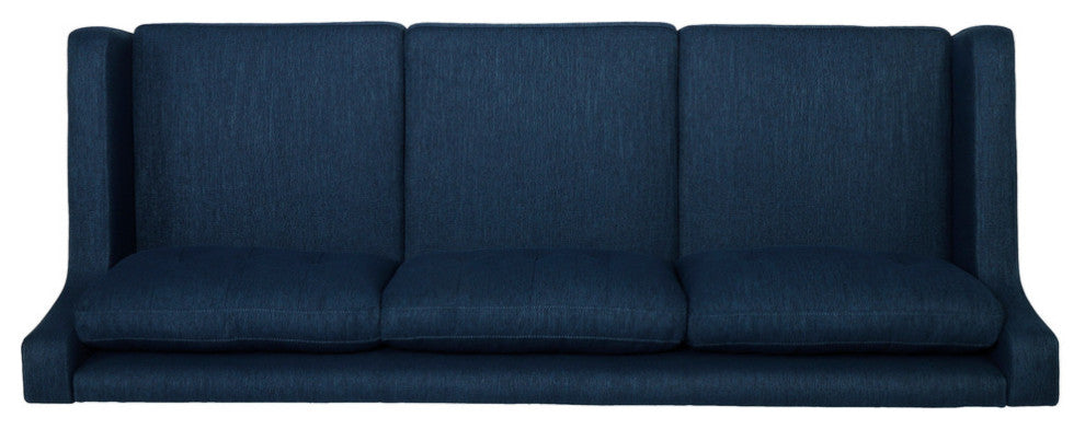 Marco Tufted Fabric 3 Seater Sofa, Navy Blue/Espresso