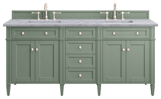 Brittany 72" Double Vanity, Smokey Celadon,  Carrara Marble Top