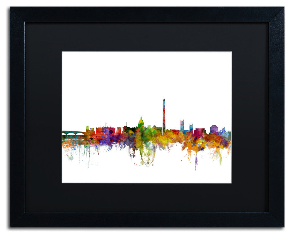 "Washington, DC Skyline II" Matted Framed Canvas Art by Michael Tompsett