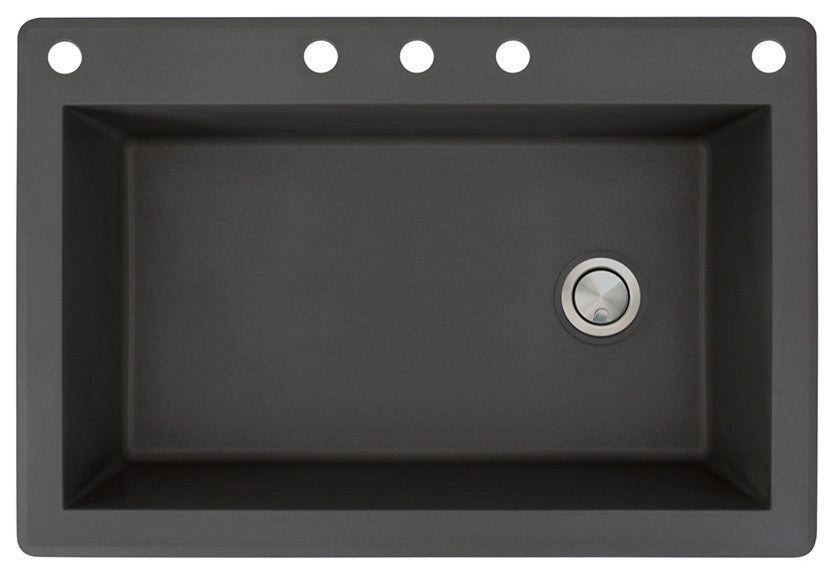 Radius 33" silQ Granite Drop-in Single Bowl Kitchen Sink with 5 Holes in Black