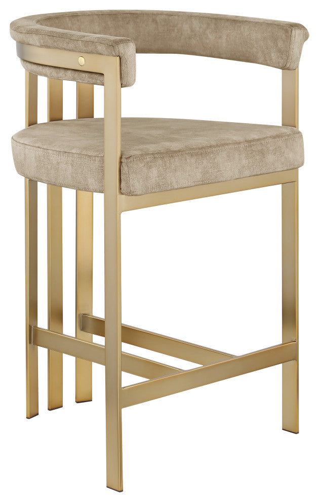 Marcello Upholstered Counter Stool, Beige, Velvet, Brushed Brass