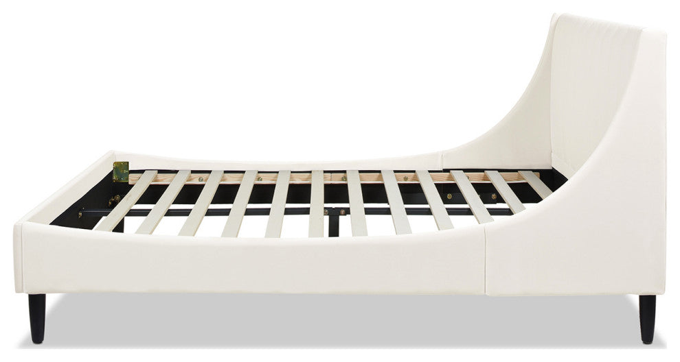 Jennifer Taylor Home Aspen Channel Tufted Headboard Platform Bed, Cloud White Performance Velvet, Queen