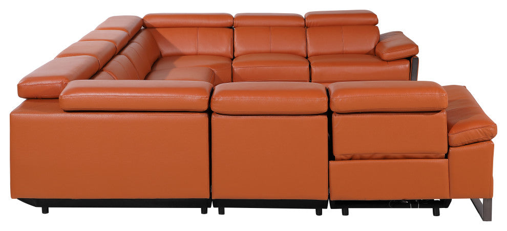 Antonio Italian Leather 8-Piece U-Shaped Power Reclining Sectional, Camel