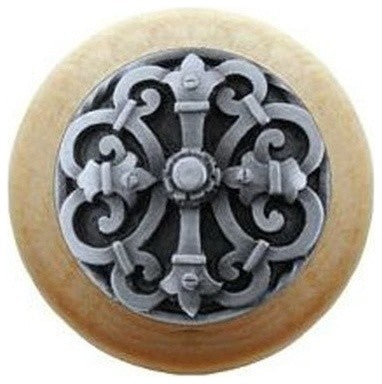 Chateau Wood Knob, Antique Brass, Natural Wood Finish, Antique Pewter
