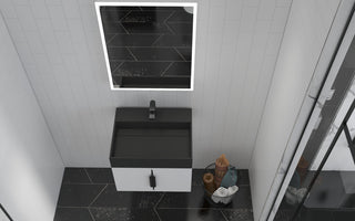 CastelloUSA Amazon 24" Wall Mounted Bathroom Vanity Set, White, Black Top, Black Handles