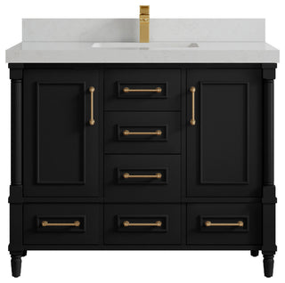 Aberdeen 42 Single Sink Bath Vanity in Black 2" Carrara Quartz