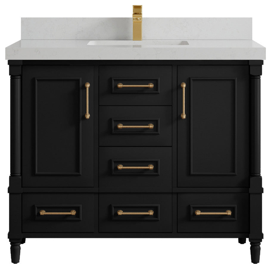 Aberdeen 42 Single Sink Bath Vanity in Black 2" Carrara Quartz