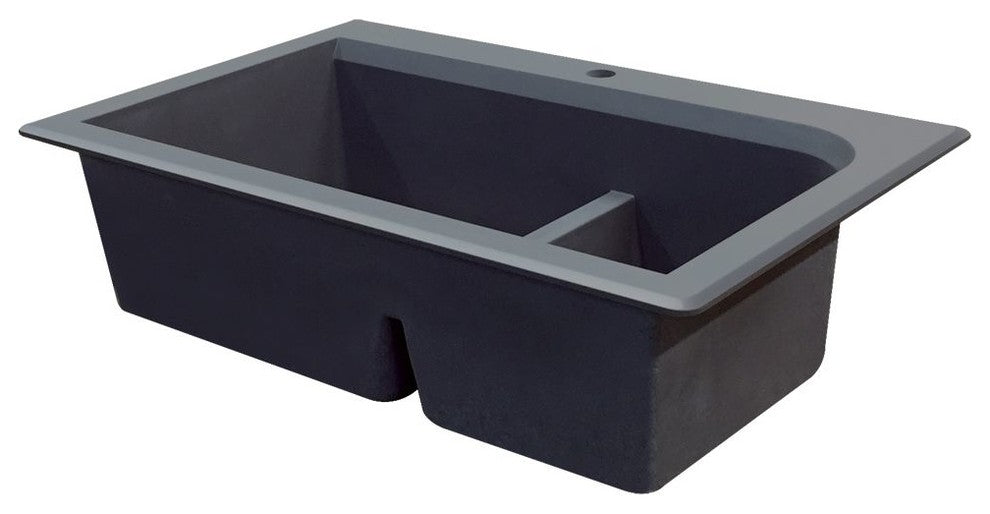 Radius 33" silQ Granite Double Bowl Kitchen Sink with 1 Pre-Drilled Hole in Grey